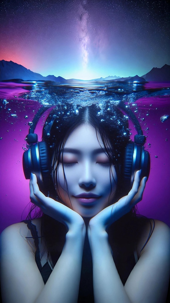 headphone, young, girl, woman, portrait, face, model, under, water, nature, wallpapers, phone wallpaper, 4k, i phone, female
